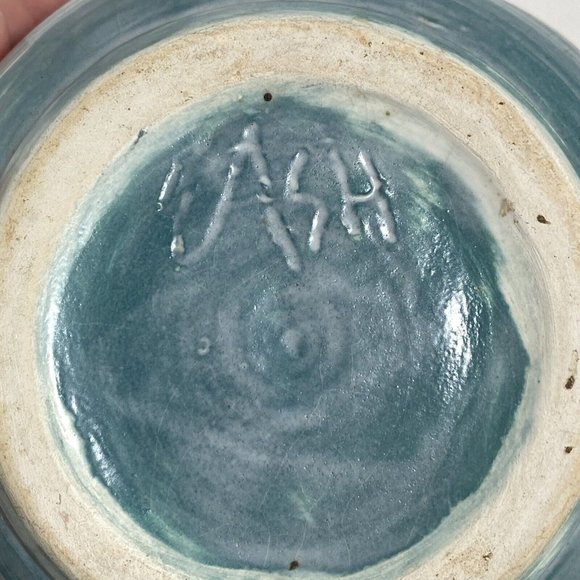 Dan Eash Pottery PA Handmade Decorative Abstract Green Glazed Stoneware Bowl 5in - Picture 10 of 13